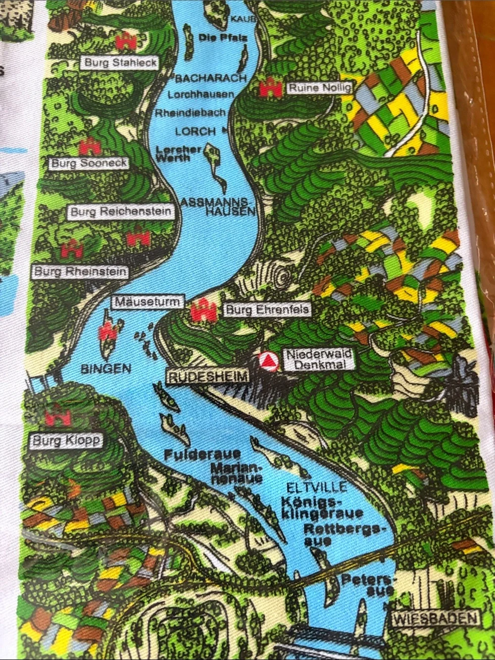 rhine river tea towel rhine map